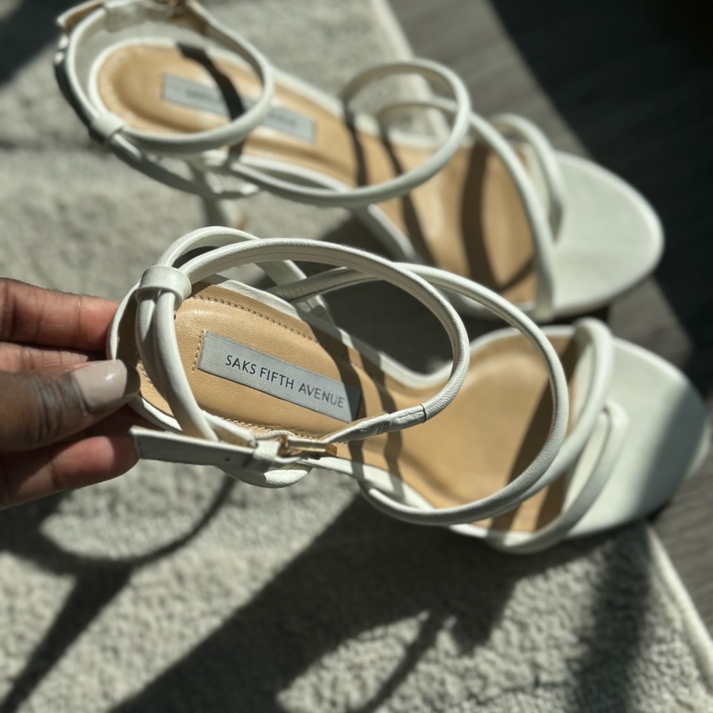 Saks Fifth Avenue white strappy heels 🤍